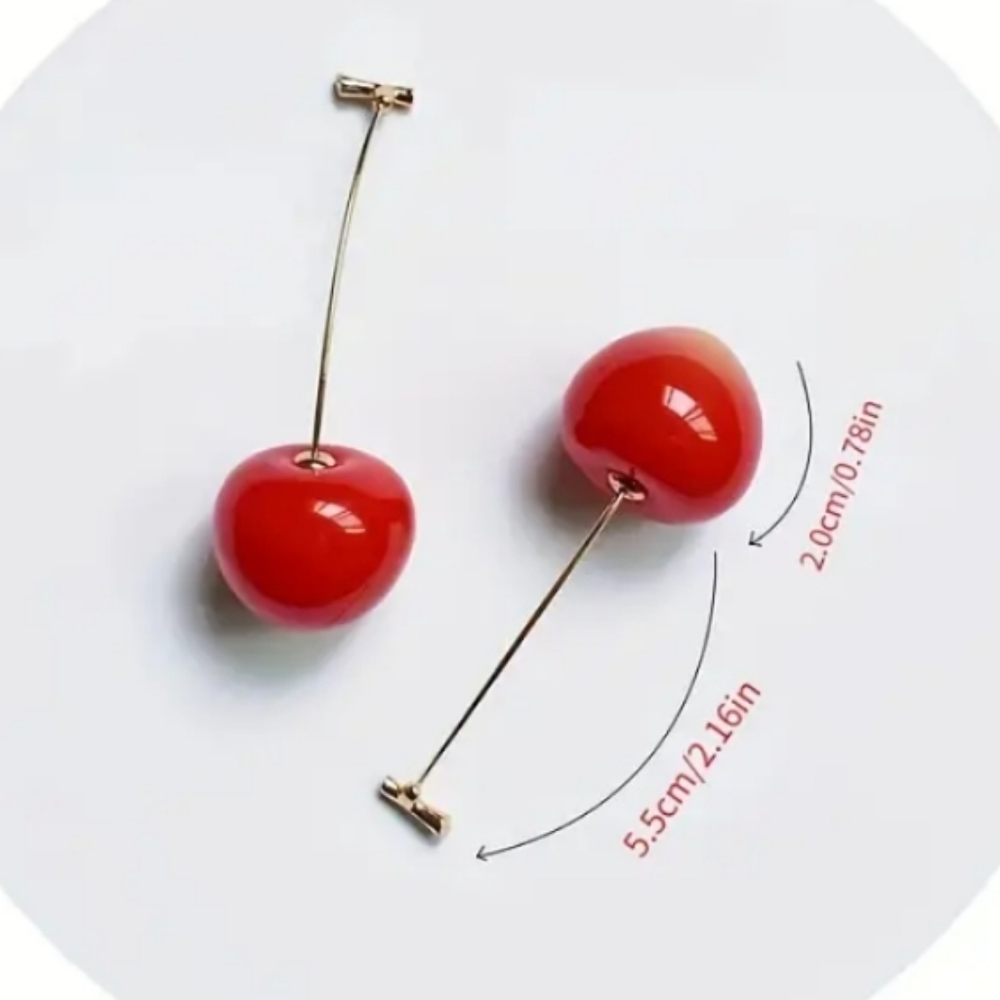 Cherry Baby Gold Tone Dangling Earrings - Picture 4 of 7